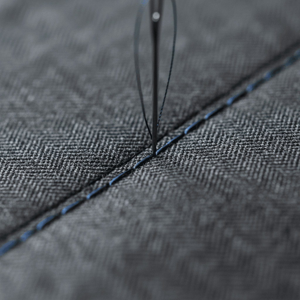 Hands pinning fabric during a bespoke fitting