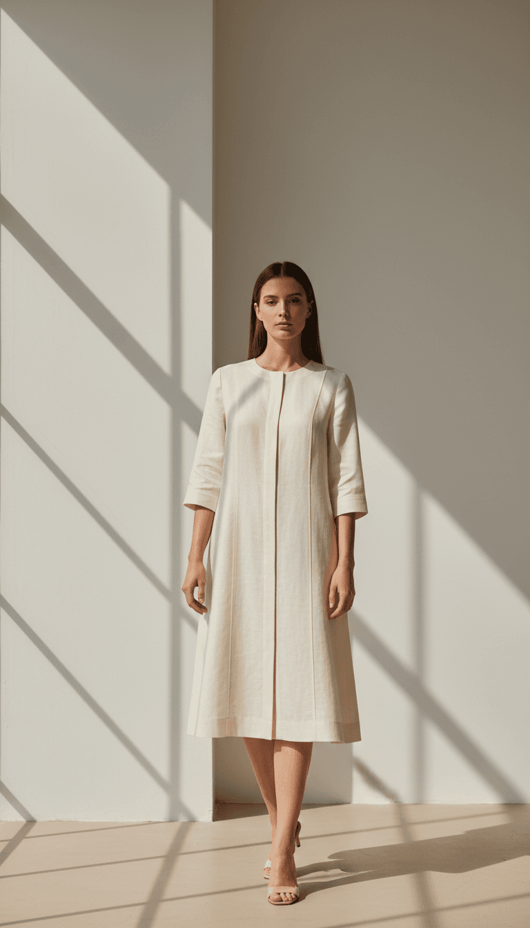 Evening gown on a dress form in a quiet tailoring studio